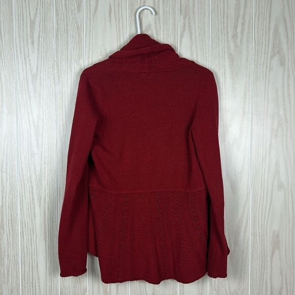 Anthropologie Knitted & Knotted Deep Red Eyelet Open Front Wool Blend Cardigan S - Picture 2 of 8